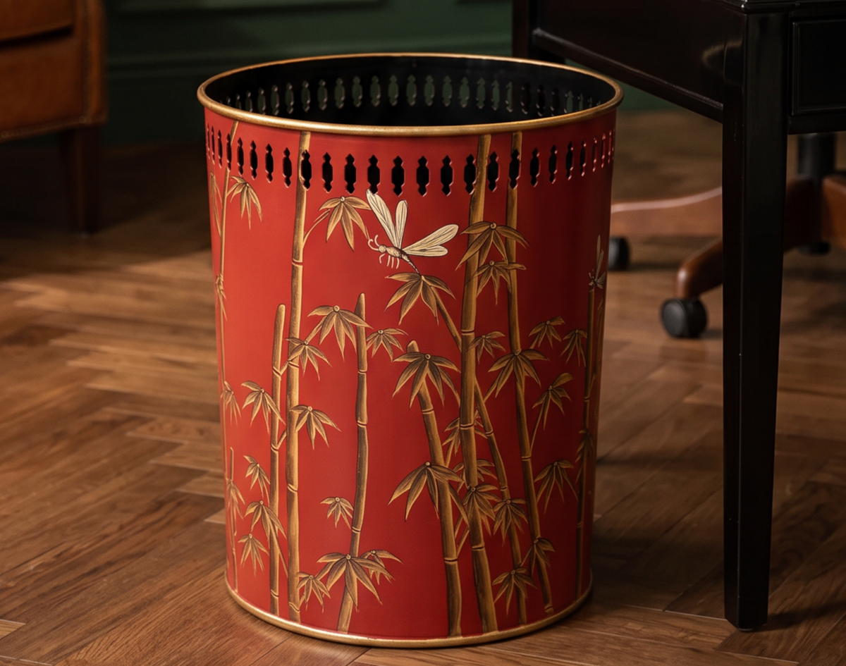 Hand painted Bambù waste bin or indoor planter