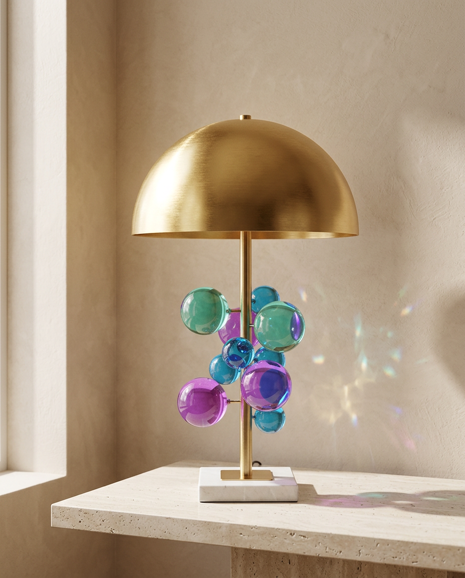 Perla Sculptural Glass & Polished Brass Table Lamp