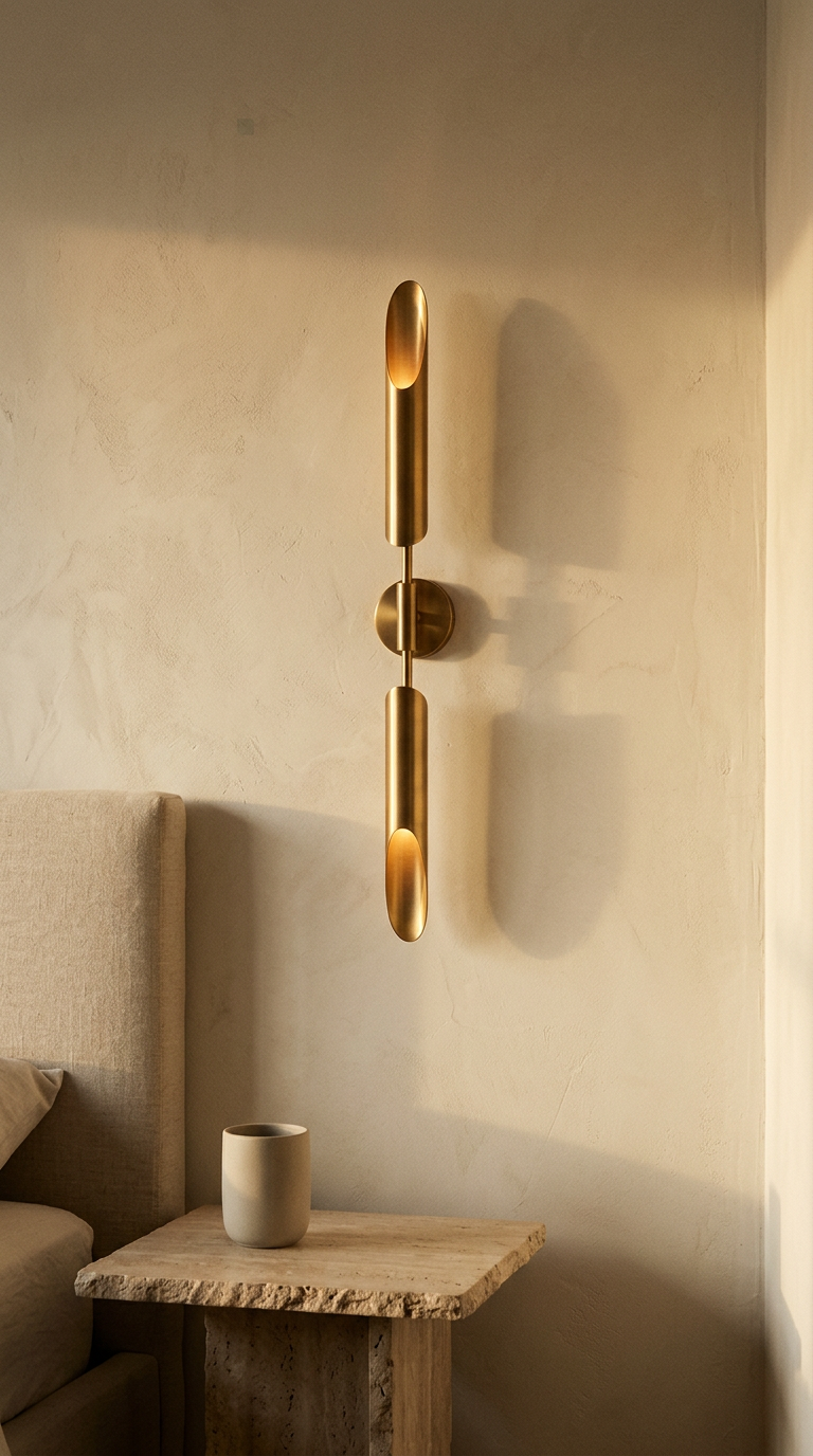 Odeon Dual-Directional Wireless Wall Sconce – Sculptural Brushed Brass LED