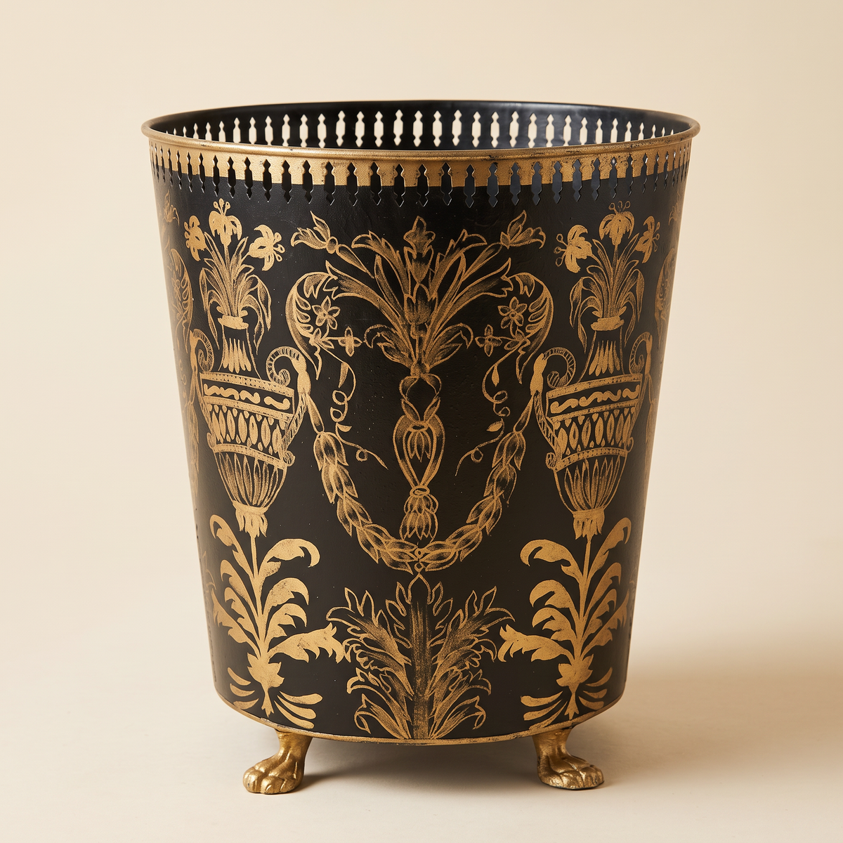 MEDIUM SIZE The Milanese Grandeur Waste Gallery – Hand-Painted Ornate Bin / indoor planter