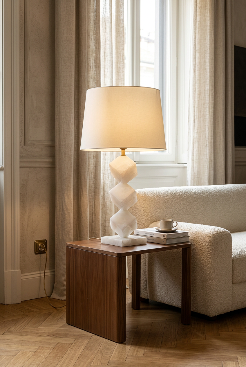 The Cubo Alabaster Table Lamp