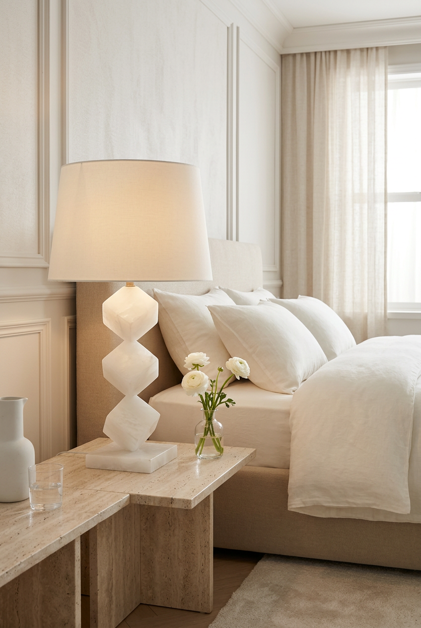 The Cubo Alabaster Table Lamp