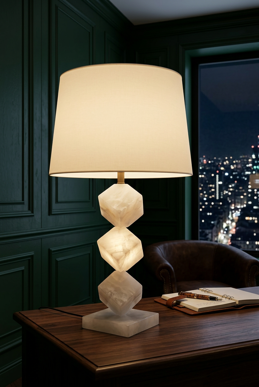 The Cubo Alabaster Table Lamp