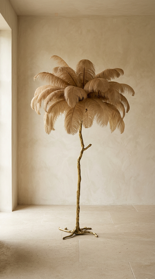 Beaumont Fiamma — Hand-Sculpted Solid Brass Feathered Palm Floor Lamp