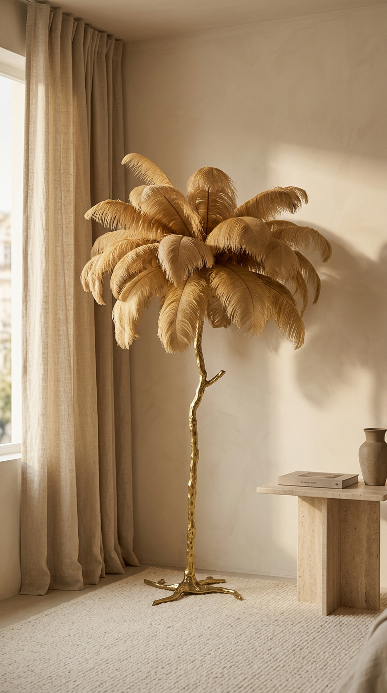 Beaumont Fiamma — Hand-Sculpted Solid Brass Feathered Palm Floor Lamp